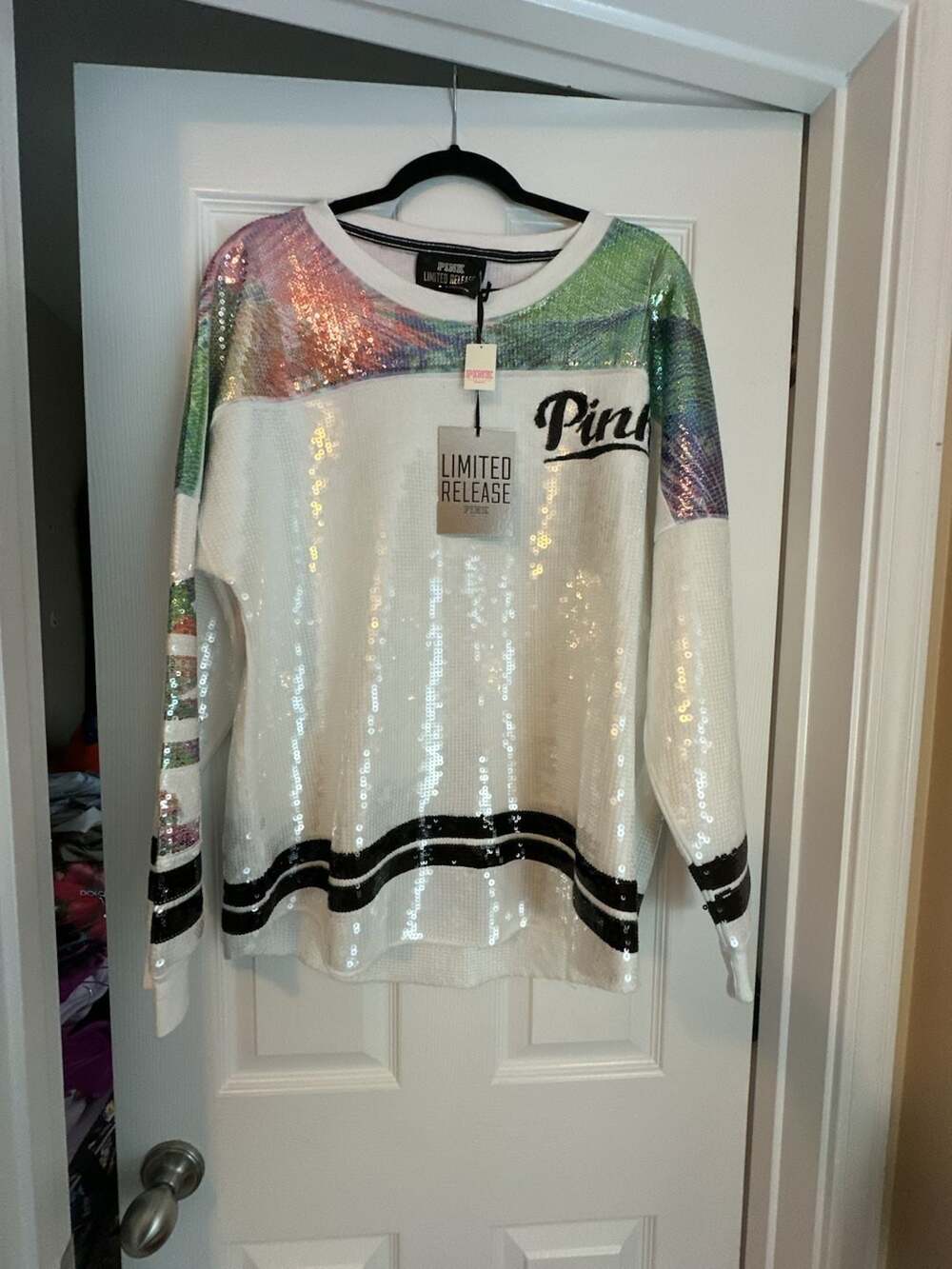 Victoria's Secret PINK Limited Release 001 Sequin Open Back Varsity Crew